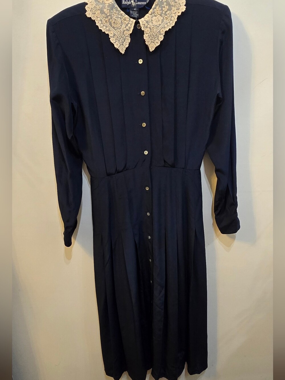 Ralph Lauren Blue Label Navy Midi Dress with Cream Lace Collar